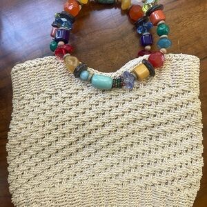 Cappelli Straworld Cream Shoulder Bag with Beaded Handle